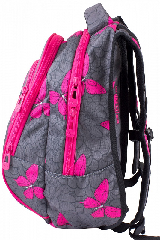 Рюкзак серый с розовыми бабочками  